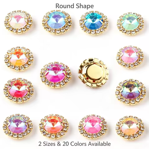 Jelly Candy AB Colors Glass Crystal Rivoli Round Shape with Rhinestone Chain in Gold Metal Claw Sett