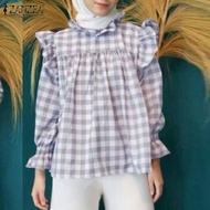 MOMONACO ZANZEA Muslimah เสื้อผ้าจับจีบใช้ตกแต่งพิมพ์ลายมุสลิมผู้หญิงเสื้อคอเต่าเสื้อแขนยาว Baju #50
