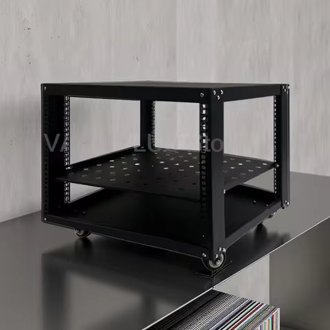 6-18U Open Frame Audio Rack 150KG Capacity Amplifier Storage Bracket 360° Locking Wheel Speaker Stan