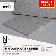 3mm Dark Grey linen 3D PVC 1-side laminated plywood (4ft x 8ft) 9441 | Papan kayu DIY | Kiam Hing