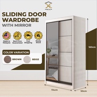 HOME ELITE Sliding Doors Wardrobe Almari Baju / Anti-Jump Doors - 4ft x 6ft Sliding Door Wardrobe