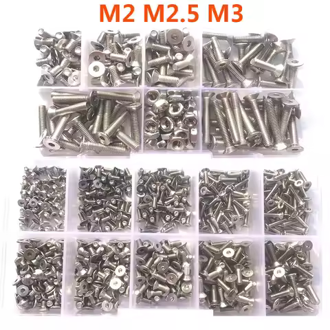 210-500PCS Hex Socket Head Screw Metric Countersunk M2 M2.5 M3 Flat Head Machine Screw Assortment Ki