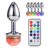 HAN~ Metal Anal Plug Dilator Bead Remote Control Color Changing LED Light Sex Toy