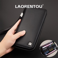 LAORENTOU Senior business Men Cards Holder&Wallet Bovine Leather Multifunction Zipper Cellphone