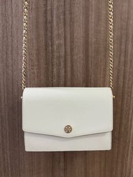 Tory Burch Mini Robinson Convertible Leather Crossbody Bag 白色金扣 皮穿鍊 斜揹袋