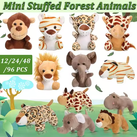 12-96Pcs Safari Mini Jungle Animal Plush Toys Bulk Cute Small Safari Stuffed Animals Keychains for P