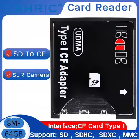 TISHRIC SD To Type I CF Adapter SDHC SDXC MMC To Standard Compact Flash UDMA Memory Card Reader Conv