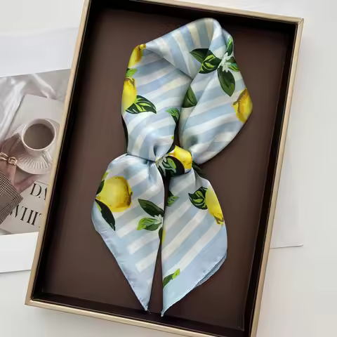 Lemon Printed Square Scarf For Women Fashion Scarves Bandanas Luxury Hijab Neckerchief Elegant Beach
