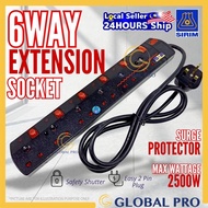 [SIRIM] 6Ways 2Yard Portable Extension Trailing Socket Extension Plug Adapters 1.25MM X 3C Cable Way