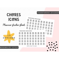 15 Chores mini icons | Minimal style Transparent sticker Planner sheet Housework Icon sticker...