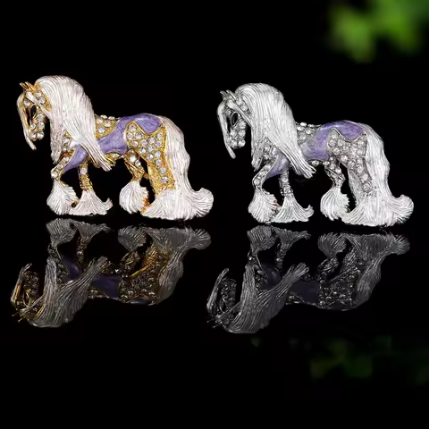 Pretty Elegant White Horse Lapel Pins Dazzling Racehorse Crystal Brooches