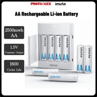 PHOTOOLEX&imuto AA Rechargeable Lithium-ion Batteries 8pcs 2500mwh 1.5V Pack with Slim Charger