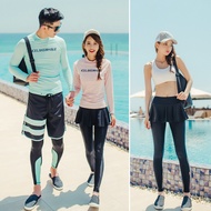 Women Men's Long Sleeve Rashguard Tops &amp; Bottoms Swimwear Solid Swimsuit Surfing Running Biking Shirt Rash Guard Full Body