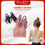 Combo of 4 elastic gym bras, Set of 4 women's thin fixed foam bras for comfortable movement SAVILL B