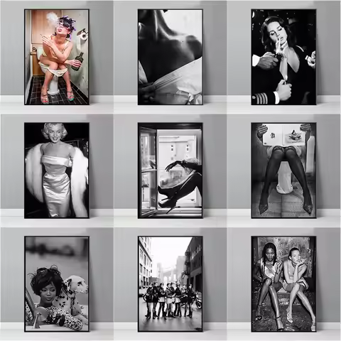 Fashion Women Retro Art Poster La-na Del Rey Naoomi Campbell Canvas Painting Black and White Wall Ar