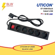 Uticon ST-2588 (1.5M) 5-HoleStop Kontak + Socket Safety + Switch + Cable - Black