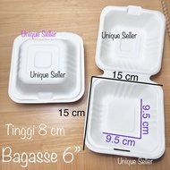 Bagasse Box Bento Cake Burger 15x15x8cm 6inch 6" Lunchbox Small Sugar Cane Fiber ECO Friendly/Bagasse Box Lunch Box Burger Mini Tart Box 6inch Takeaway Box Food Container