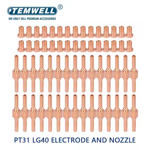 40pcs Red Copper Extended Long Plasma Cutter Tip Electrodes&Nozzles Kit Consumable For PT31 LG40 40A