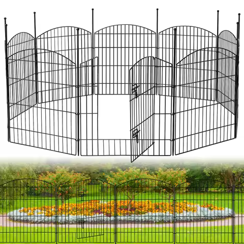 No Dig Decorative Garden Fence with Gate 32in (H) x 24ft (L), 9 Panels + 1 Gate +11 Stakes, Temporar