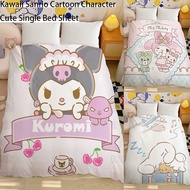 ชุดเครื่องนอนผ้ากำมะหยี่ลายการ์ตูน Kuromi My Melody Cinnamonroll Sanrio ผ้าปูที่นอน Gilrs น่ารักห้องนอนผ้าห่มคู่เดียว
