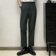 Cool Ice Silk Mens West Pants Summer New Korean Style Nine Points Drapey Commute Casual Handsome Fas