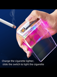 1 件透明 Led 燈包盒充電兩用多功能吸煙打火機