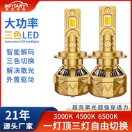 Double Copper Tube Car led Headlight Three-Color Car Headlight h7led Headlight H4 Universal led Car 