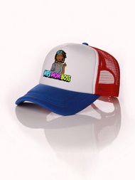 1 pieza Gorra de béisbol de malla impresa WIFE.MOM.BOSS con diseño de tres colores, protección solar y tamaño ajustable, adecuada para viajes de primavera/otoño, vacaciones en la playa, estilo Y2K gorra juvenil para hombres