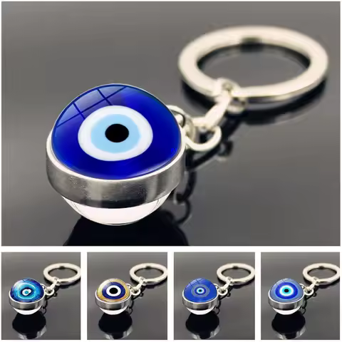 Blue Türkiye Eye of Evil Key Chain Pendant Double Crystal Glass Ball Pendant Metal Key Chain Pendant