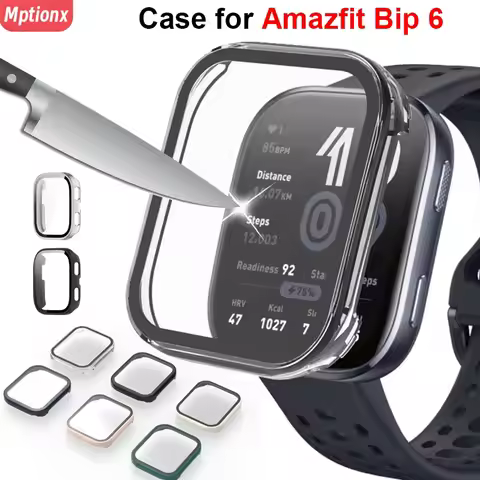 PC Case+Glass For Amazfit Bip 6 Anti-scratch Film Bumper Tempered Glass Screen Protector Cover for A