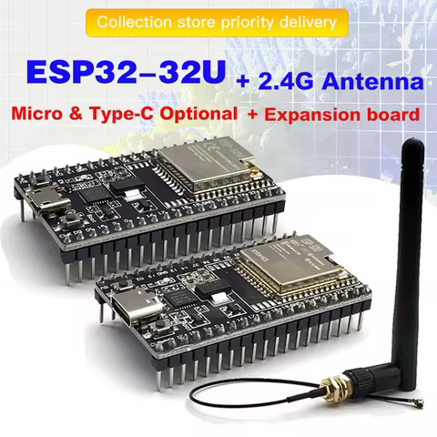 ESP32-WROOM-32U DevKitC WiFi Bluetooth IoT Development Board with 2.4G Antenna & Arduino+ Compatible