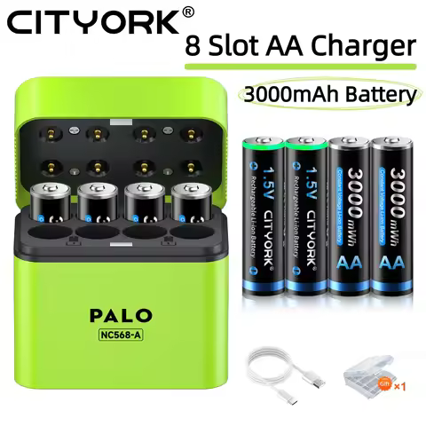 CITYORK 1.5V AA Rechargeable Battery Charger Set With For 8 Slot 1.5V AA Battery Charger and 1.5V AA