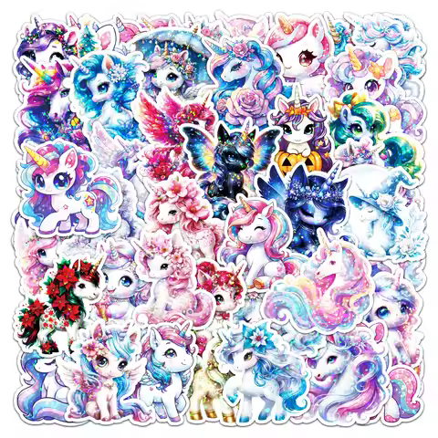 50Pcs Cute Laser Unicorn Cartoon Cute Waterproof Sticker Skateboarding Retro Home Decal Sticker