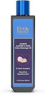 Blue Nectar Ayurvedic Baby Oil with Organic Ghee, 100% Natural Baby Massage Oil With Coconut Oil &amp; Olive Oil | Dermatologically Tested (200ml)