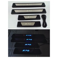 Proton X70 Black Chrome Stainless Steel Blue LED Car Door Side Sill Step Plate (4 Pcs) Plug &amp; Play