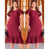 Harper Round Neck Short Bell Sleeve Bark Crepe Women Casual Midi Dress with pocket | mdcclothing Dre