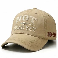 Washed Letters NOT DEAD YET Printed Baseball Cap DD214 Retro Cap