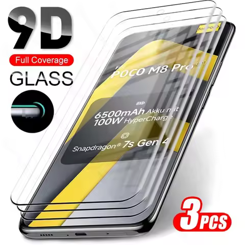 3Pcs 9D Curved Tempered Glass Screen Protector For Xiaomi Poco M8 Pro 5G Protective Glass On Little 