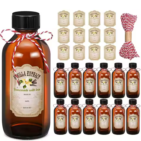 Amber Glass Bottle Boston Round Bottles Brown Vanilla Extract Bottles for Syrup Gift Glass Food Stor
