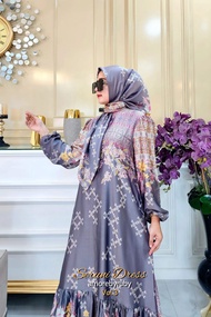 SERUNI SERIES 3 DRESS MUSLIM GAMIS SILK MOTIF TERBARU BUNGA MEWAH SET HIJAB AMORE BY RUBY COD BUSUI