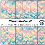 12 Sheets Mosaic Hearts 1 by byte studio | Cardstock Craft Paper Junk Journal Stationery