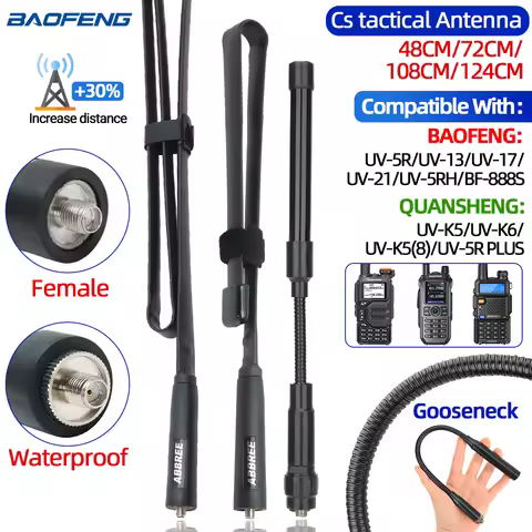 ABBREE CS Tactical Antenna SMA-Female Dual Band VHF UHF 144/430Mhz Foldable For Walkie Talkie Baofen