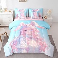Erosebridal 3D Anime Girl Bedding Set,Japanese Girl Bed in A Bag Cartoon Anime Twin Comforter Set 7 