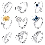9 Pcs Fidget Anxiety Rings for Women Men Spinner Rings for Anxiety Relieving Stress Open CZ Flower M