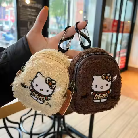 Sanrio New Teddy Bear Earphone Bag High Capacity Kitty Embroidery Cute Teddy Hair Curl Airpods Stora