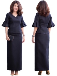 trendymall ชุดผ้าไทย ชุดไทยประยุกต์ ฟ้า โอรส ดำ XS S M L XL XXL ผ้าฝ้าย ชินมัย ชุดทำงาน สวย หรู ชุดเ