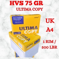 HVS PAPER / PRINT PAPER / PHOTOCOPY PAPER 75 GSM SIZE A4 BRAND ULTIMA COPY 1 RIM / 500 LBR