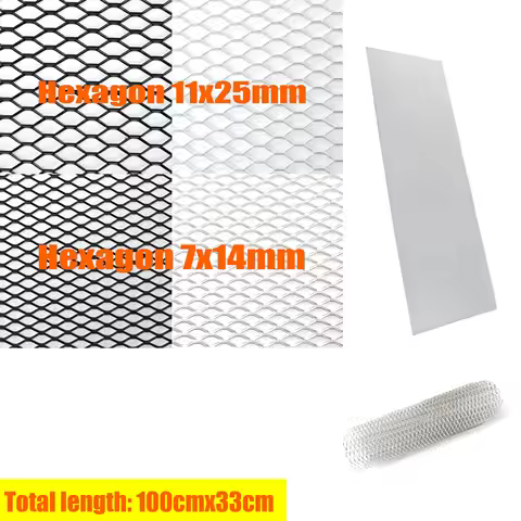 100x33cm Hexagon Hole 【7x14mm / 11x25mm】 Aluminium Racing Car Bumper Grille Grill Mesh Net Vent Blac
