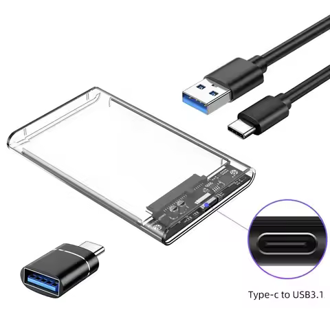 2.5 inch USB C Hard Drive Enclosure USB 3.1 to SATA III 6Gbps Clear External Hard Drive Case for 7mm