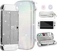 FANPL Glitter Case bundle for Nintendo Switch OLED Accessories, Rainbow Sparkle Carrying Case for Switch OLED and Joy Con with Protective Cover and Screen protector, 2 Thumb Grips, Shoulder Strap